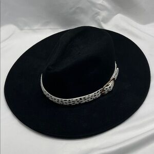 Wool Altar'd State Black Wide Brim Hat with Animal Print Band